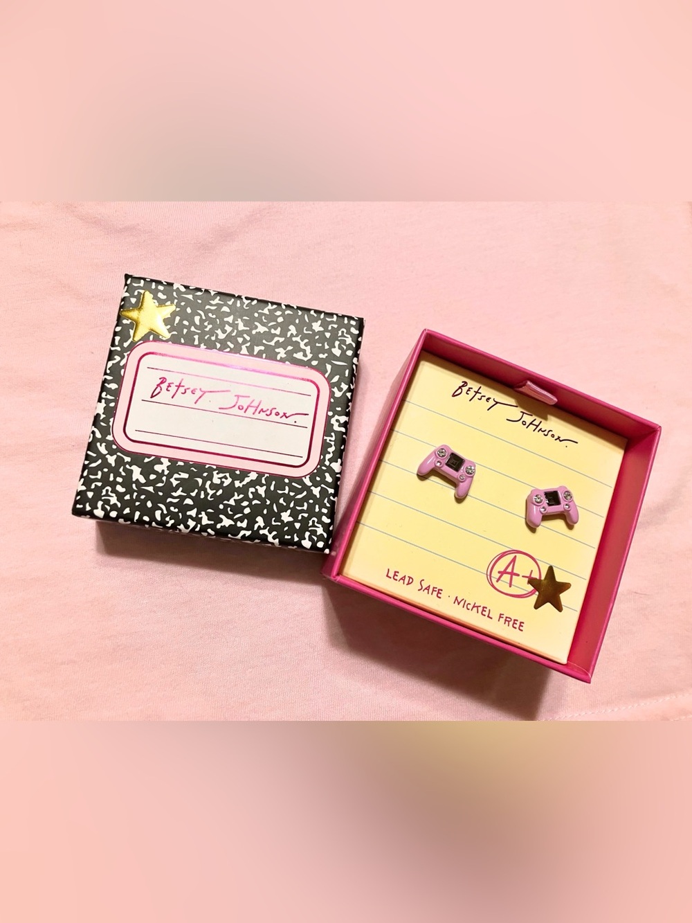 Betsey Johnson Lavender Pink Game Controller Stud Earrings